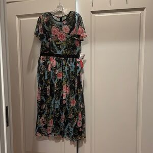 Floral Midi Dress with Sheer Sleeves